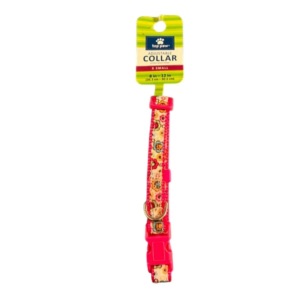 Top Paw Dog Collar XS Pink Floral Tossed Flower Adjustable 8-12in Cottagecore